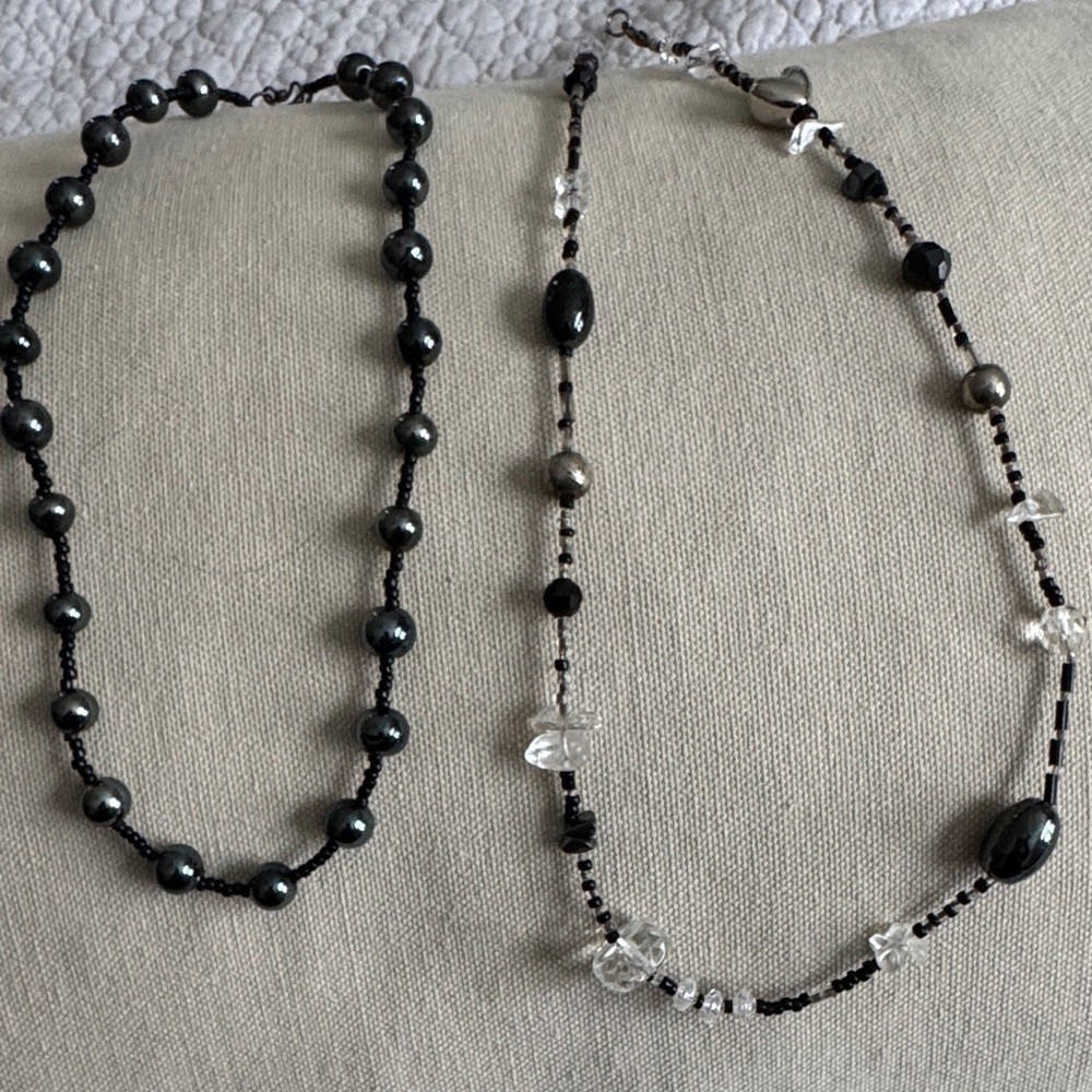 Elegant Black and Silver Beaded Necklace Set